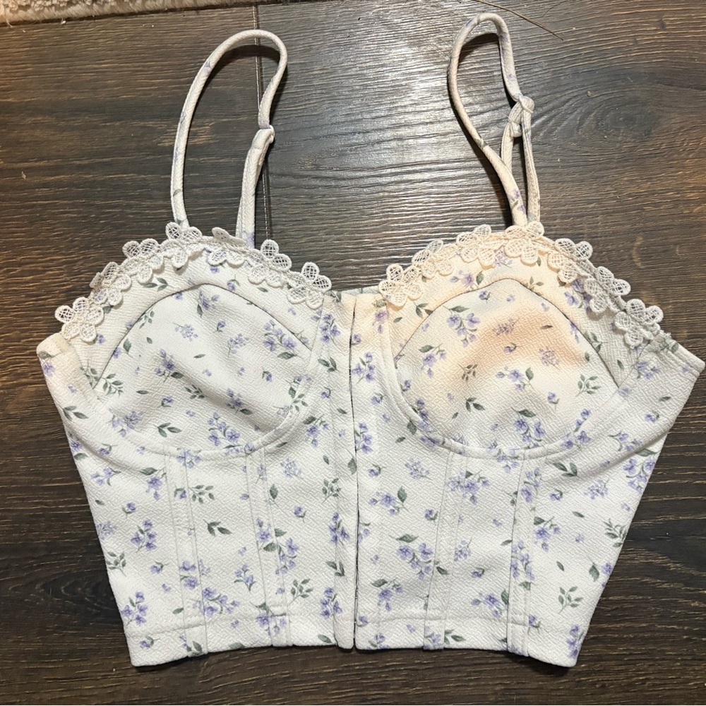 SHEIN Floral Lace Trim Cami Top - White and Purple